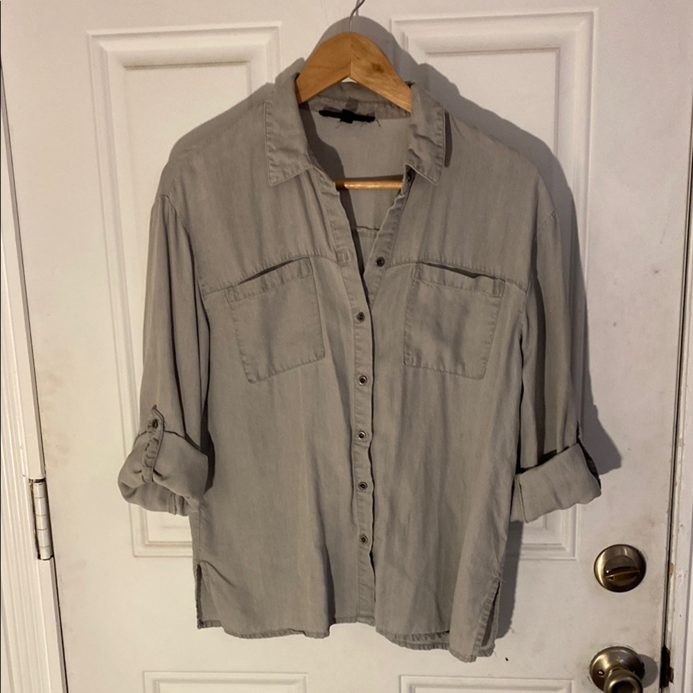 Gray Button Down Shirt with Rolled Sleeves